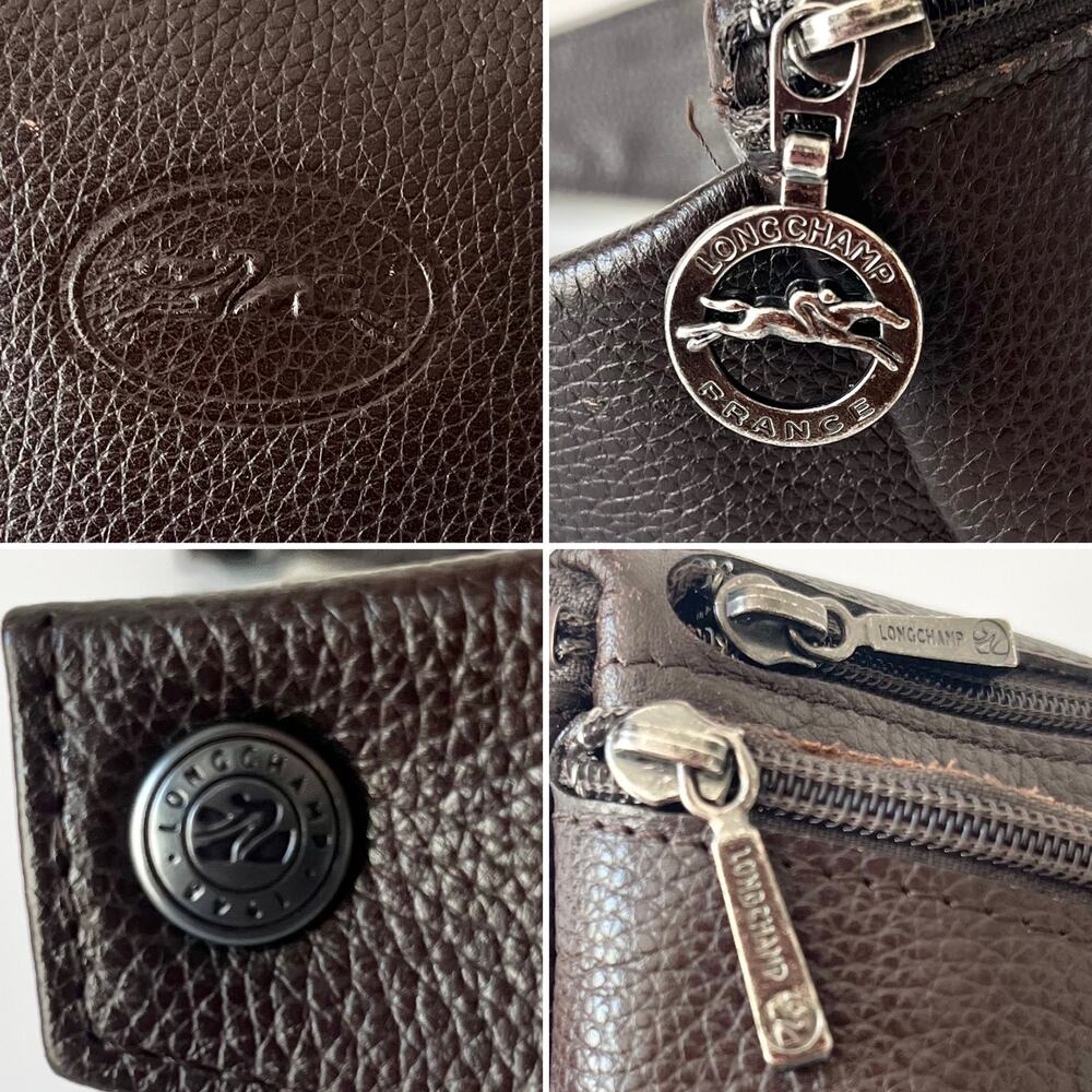 Longchamp Vintage Le Foulonne Pebbled Leather Belt Bag Fanny Pack Y2K Dark Brown - Picture 4 of 11